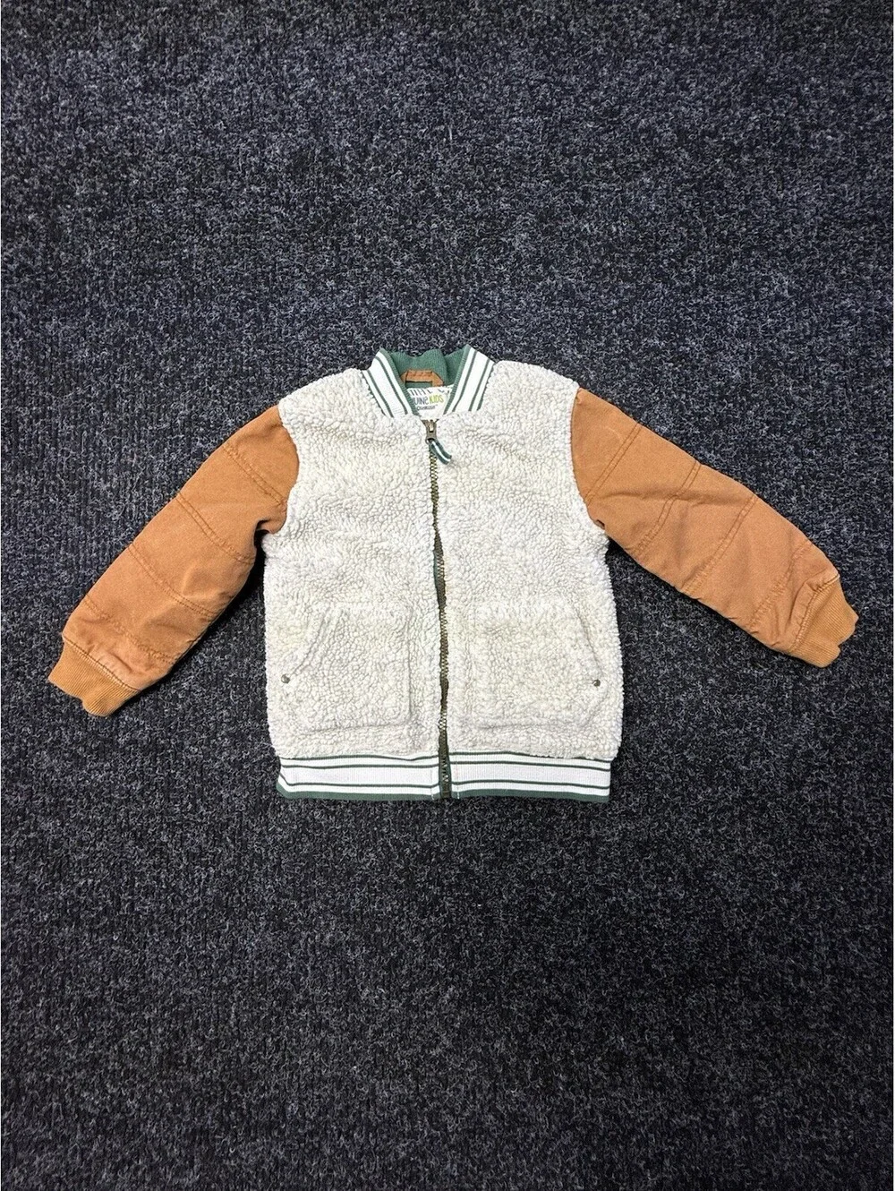 Genuine Kids OshKosh Toddler Sherpa Bomber Jacket Size 4T Brown Cream